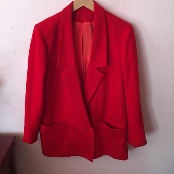 VTG 80's -90's Oversized 100% Wool Red Blazer - Picture 8 of 16
